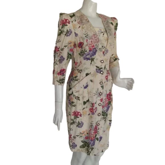 BRIOCHE Dress, Vintage 7/8, Floral, Lace Collar/Lapel, V-neck W/Insert, Career - Picture 3 of 13